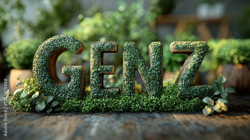 Green Gen Z Moss Letters on Wood