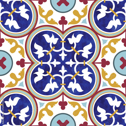 Ceramic mexican, moroccan, spanish and arabic watercolor pattern design. tiles seamless pattern print for table, cloth, fabric, textile, floor, paper, wallpaper, backdrop, gold foil design background 
