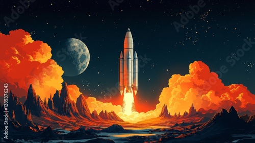 Rocket Launch  Alien Planet  Space Exploration  Night Sky