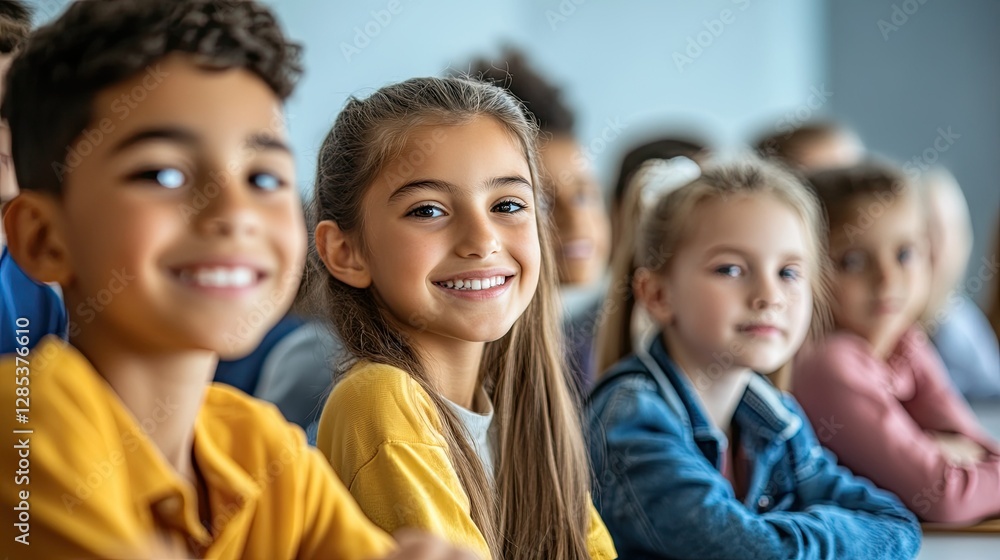 Portrait of positive school children sitting in classroom Portrait of positive school children sitting in classroom