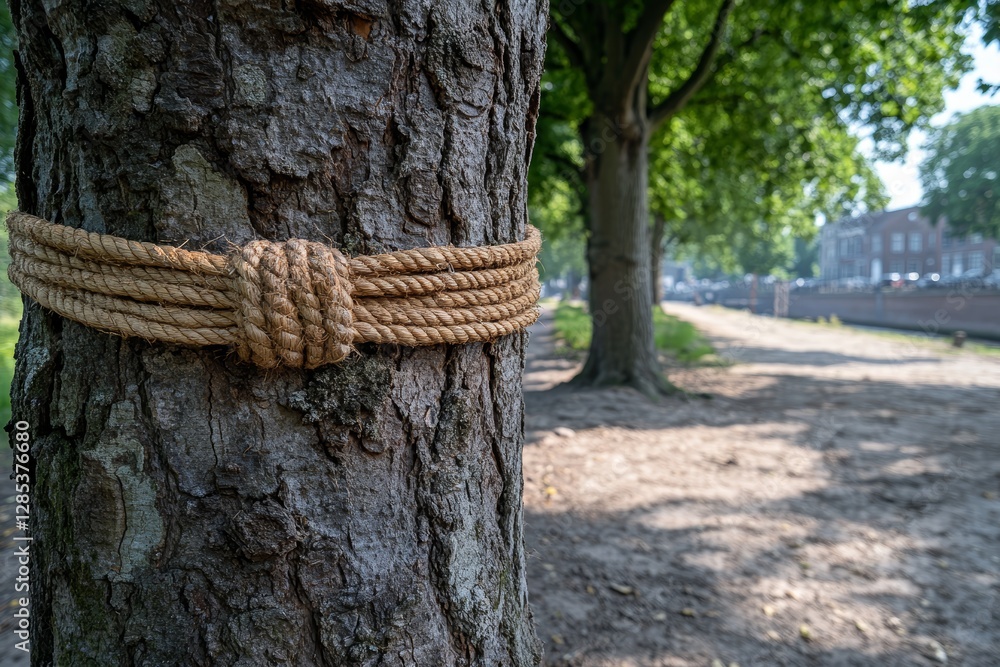 Tree Trunk with Rope Nature Park Outdoor Summer