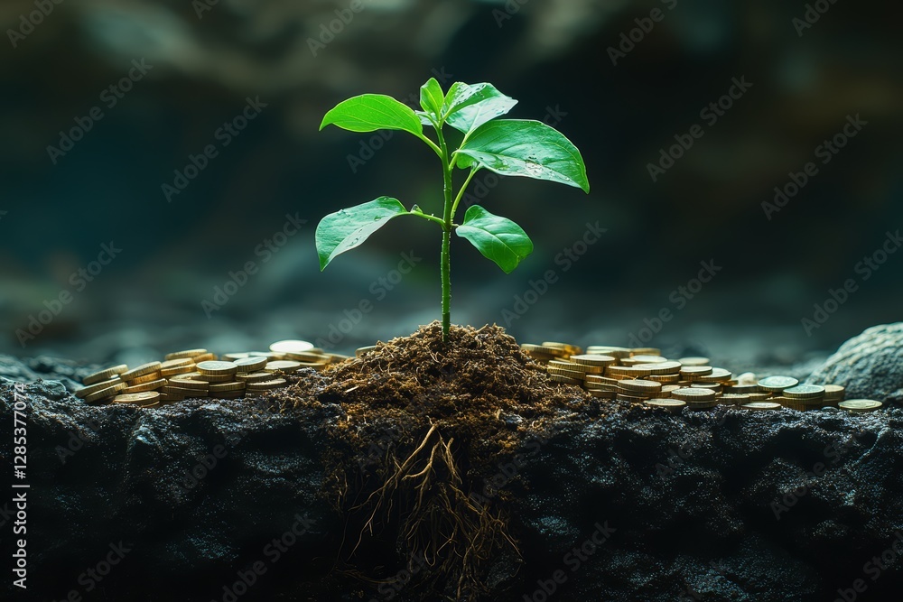 Plant Growing from Coins Financial Growth Investment Wealth