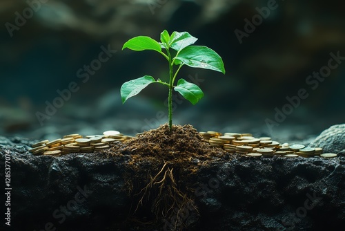 Obraz na płótnie Plant Growing from Coins Financial Growth Investment Wealth w salonie