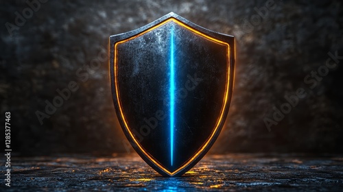 Obraz na płótnie Glowing Metal Shield Security Protection Dark Background w salonie