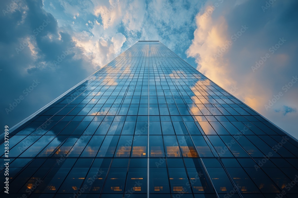 Fototapeta premium Modern Glass Skyscraper City Building Architecture Clouds