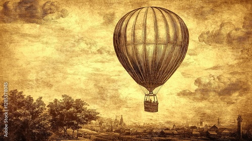 retro transportation and travel engraving / drawing: vintage hot air balloon - vector design