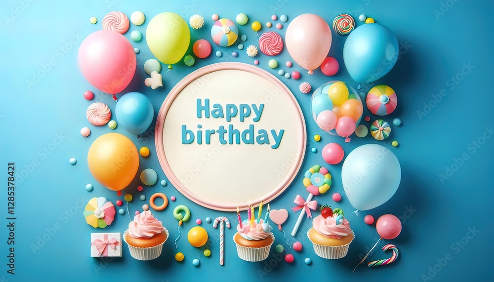 Colorful Balloon Frame on Blue Background Colorful Balloon Frame on Blue Background