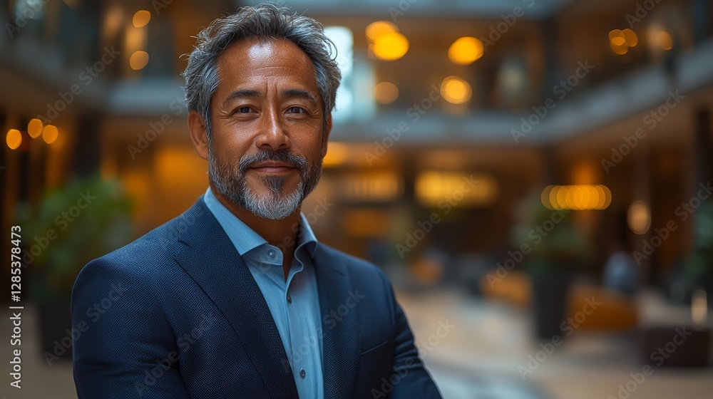 Confident Mature Businessman Portrait in Modern Office Lobby