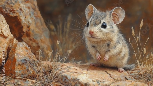 Obraz na płótnie Adorable Desert Rodent on Rocks Wildlife Art w salonie