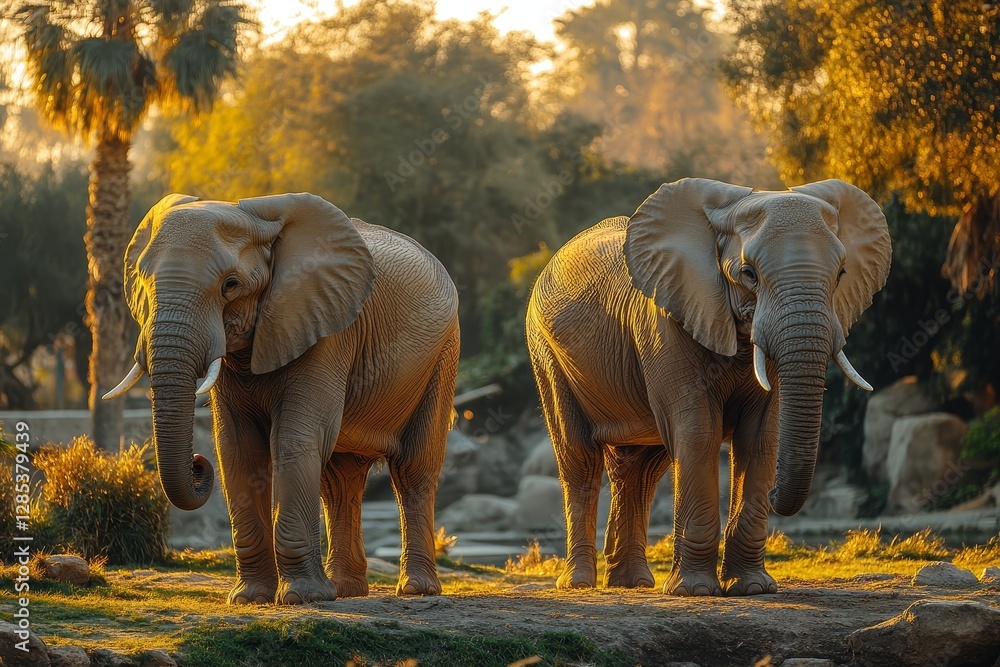 Majestic African Elephants at Sunset Wildlife Duo