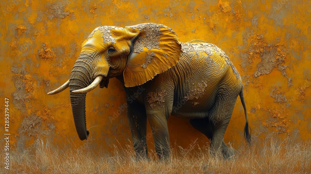Majestic African Elephant on Golden Background