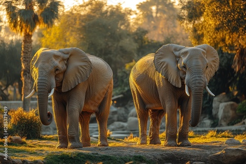 Obraz na płótnie Majestic African Elephants at Sunset Wildlife Duo w salonie