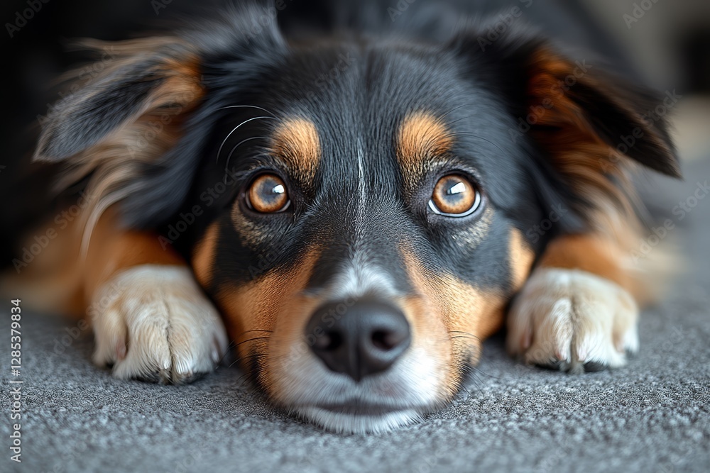 Adorable Tricolor Border Collie Puppy Dog Closeup