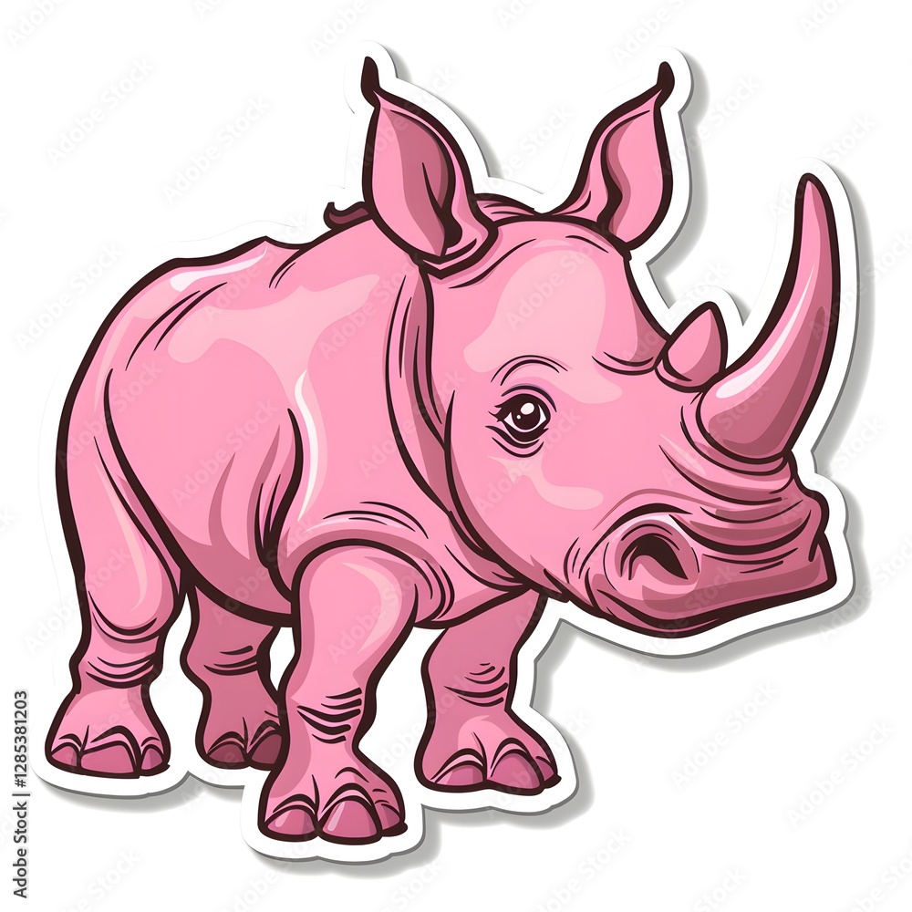 Fototapeta premium Pink Rhino Cartoon Illustration Cute Animal Sticker Design Graphic