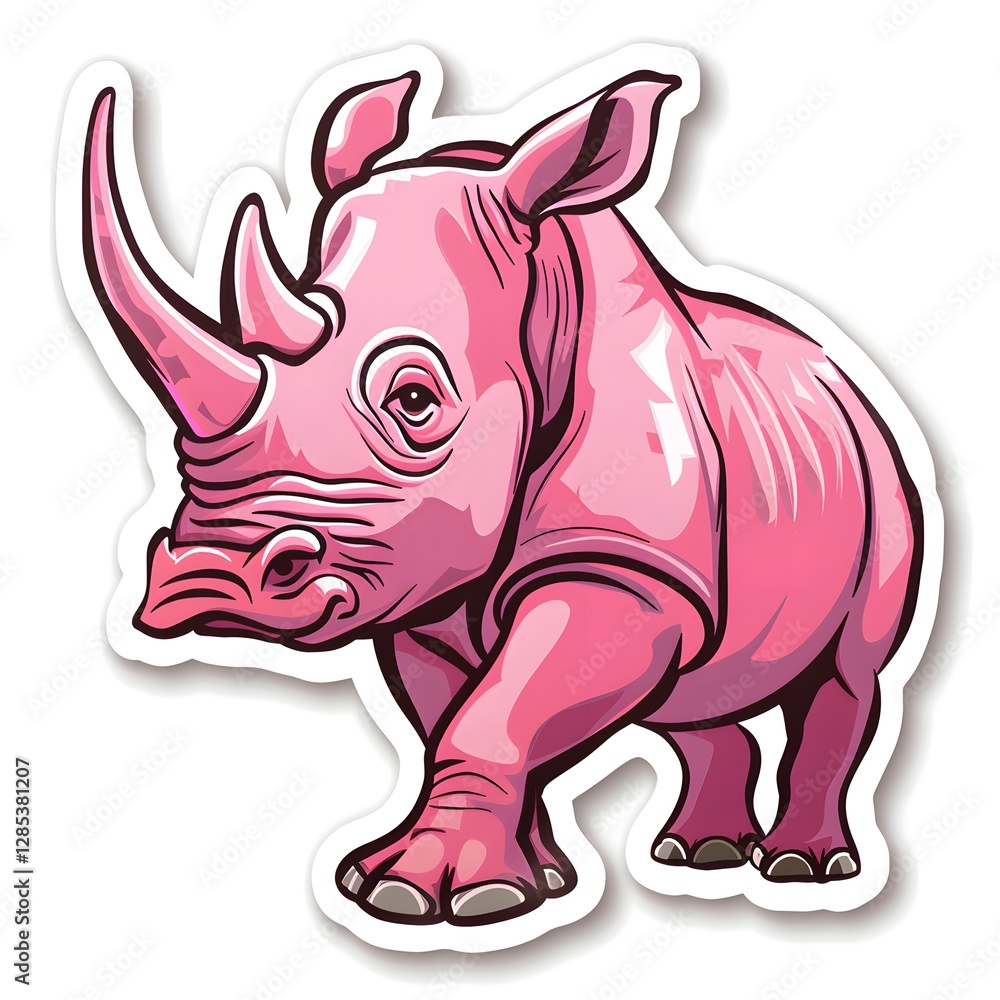 Fototapeta premium Pink Rhino Cartoon Illustration Cute Animal Sticker Design Graphic
