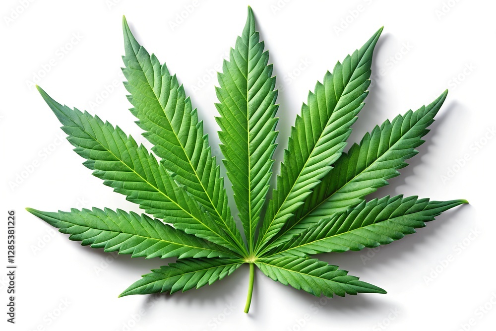 Photorealistic Cannabis Leaf on White Background Photorealistic Cannabis Leaf on White Background