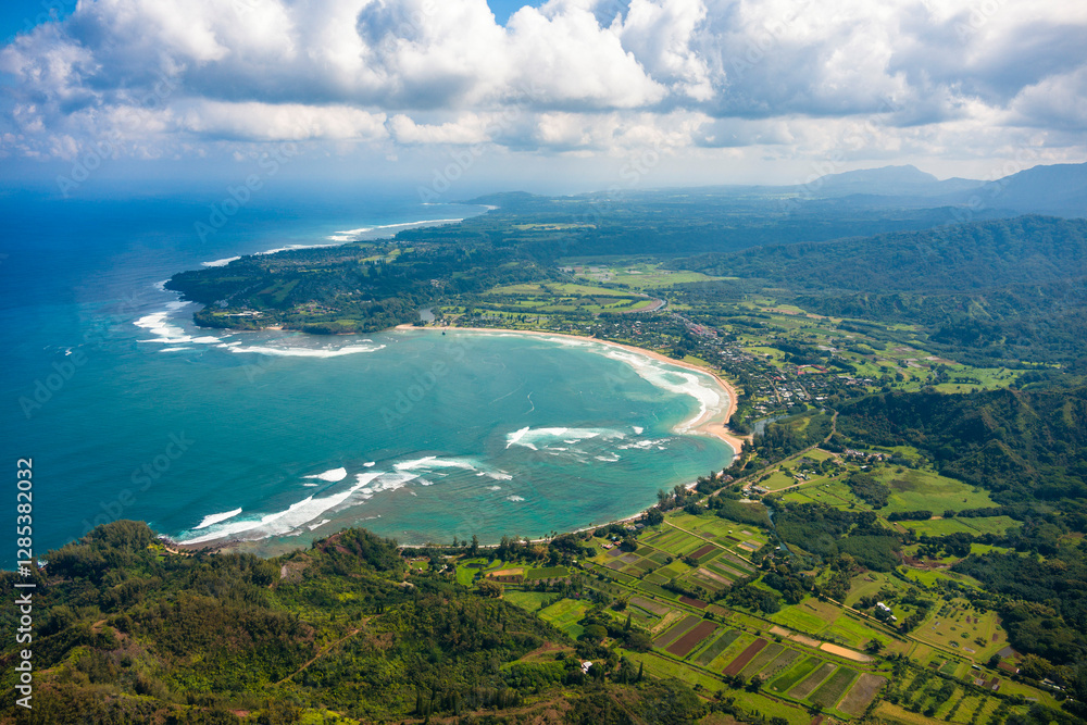 Aerial View of Hanalei Bay and Agricultural Fields on Kauai's North Shore, Hawaii Aerial View of Hanalei Bay and Agricultural Fields on Kauai's North Shore, Hawaii