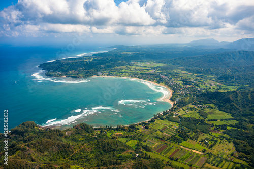 Aerial View of Hanalei Bay and Agricultural Fields on Kauai's North Shore, Hawaii