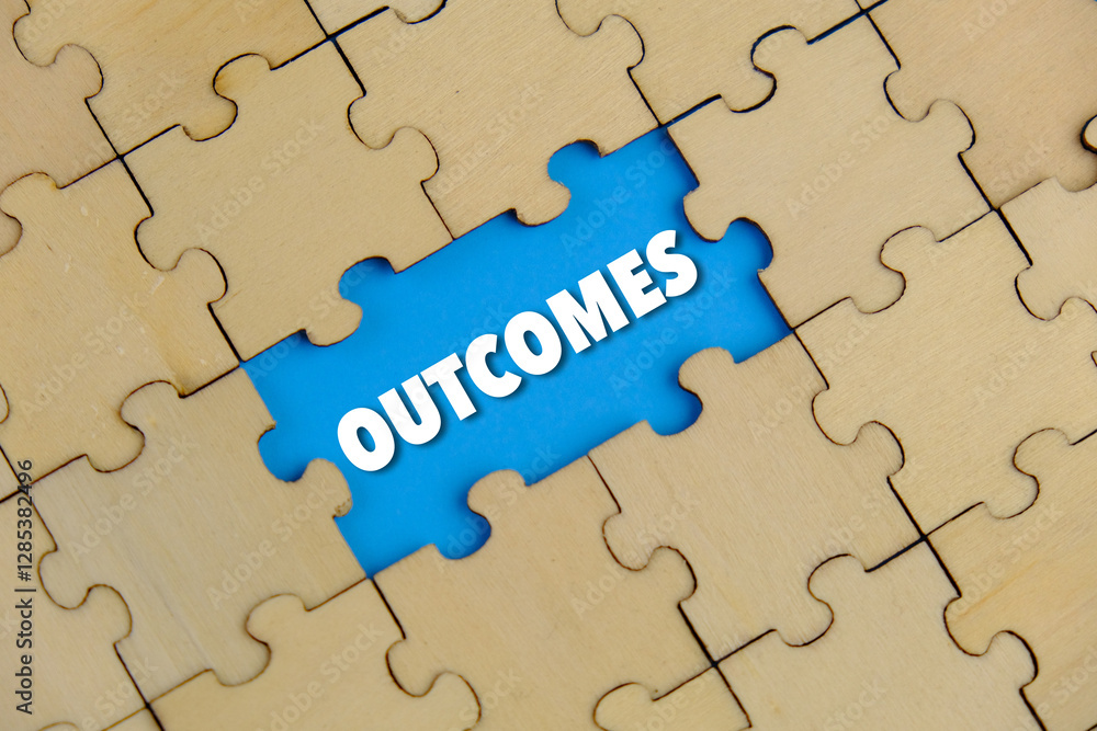 Close up of the last jigsaw puzzle piece with word outcomes
Close up of the last jigsaw puzzle piece with word outcomes