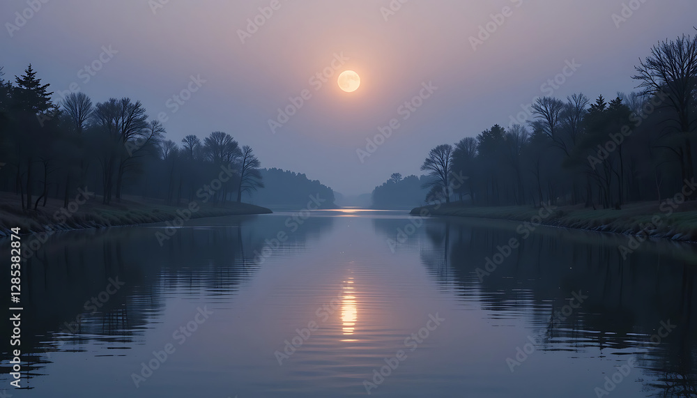 serene image showcases soft glow of moon as it illuminates tranquil river creating a peaceful and reflective atmosphere serene image showcases soft glow of moon as it illuminates tranquil river creating a peaceful and reflective atmosphere