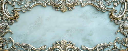 Ornamental gold baroque frame with swirling details and turquoise center