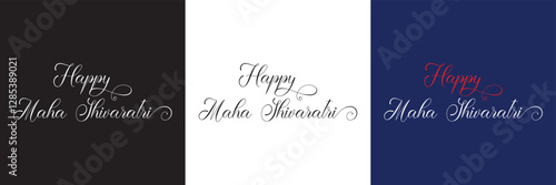 Happy Maha Shivaratri Hindu festival template. Banner Post and Greeting Card with text.  isolated on white and black background. Vector illustration. EPS 10