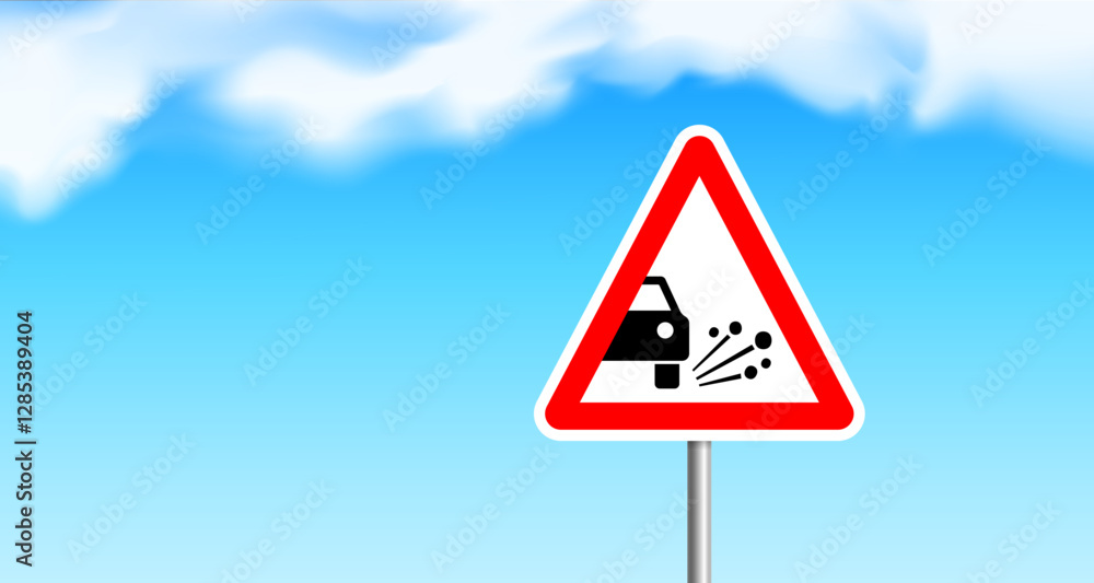 loose gravel road warning sign on sky background vector illustration loose gravel road warning sign on sky background vector illustration