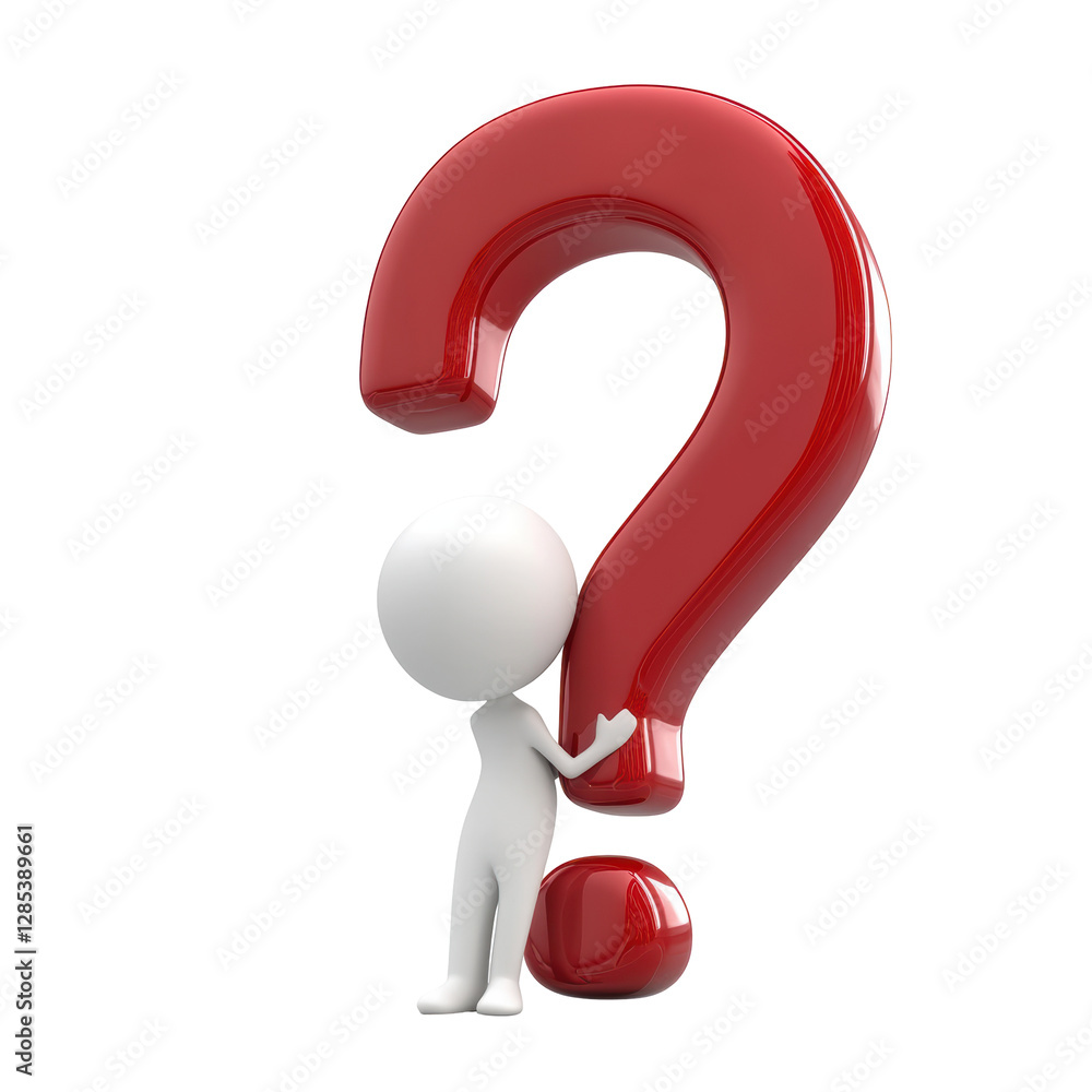 Isolated Cartoon Man Holding a Big Red Question Mark Isolated Cartoon Man Holding a Big Red Question Mark