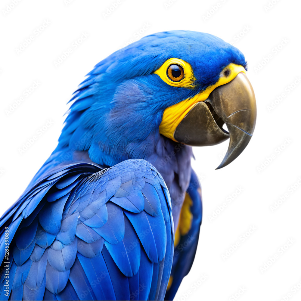 Fototapeta premium Blue and yellow hyacinth macaw parrot isolated on transparent background