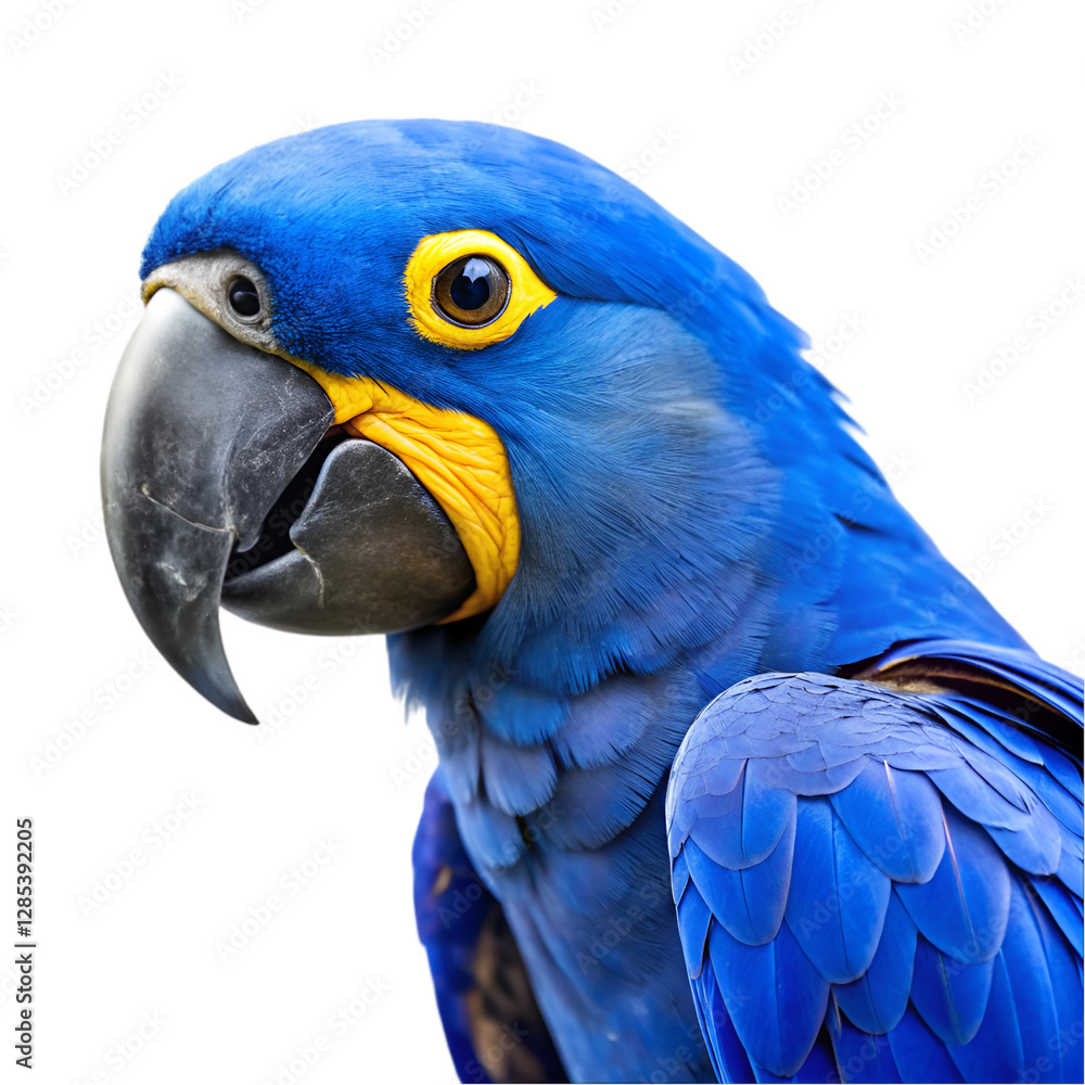 Obraz premium Blue and yellow hyacinth macaw parrot isolated on transparent background
