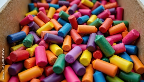 Colorful Crayons and Chalk Sticks in a Brown Cardboard Box