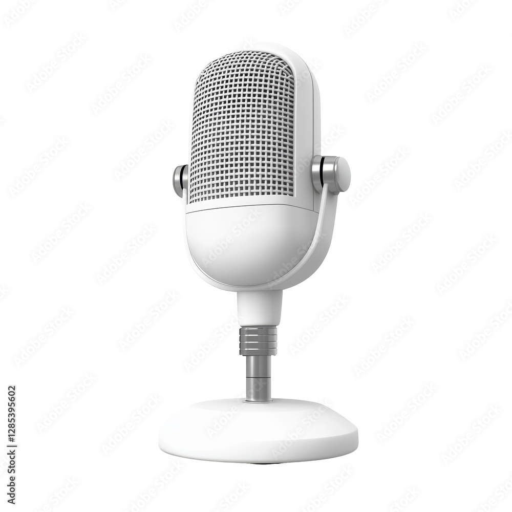 Isolated Gleaming White Retro Microphone, Premium Audio Quality Isolated Gleaming White Retro Microphone, Premium Audio Quality