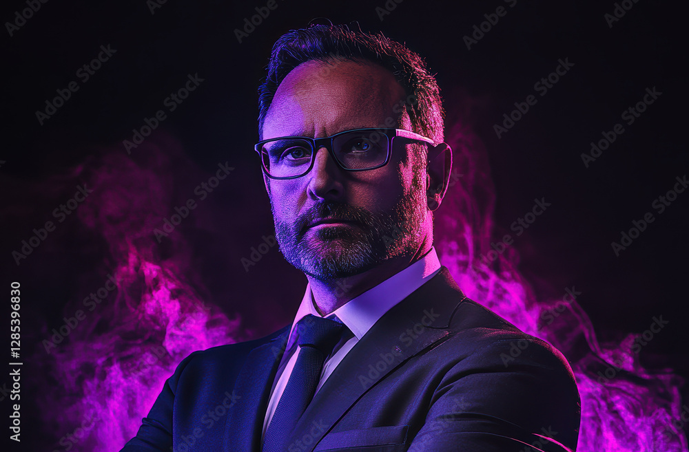 Fototapeta premium Business leadership portrait studio setting professional photo dark background serious expression confidence concept