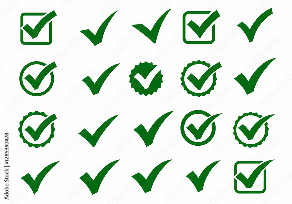 Collection of Green Checkmarks: Various Styles and Designs of Approval Icons Collection of Green Checkmarks: Various Styles and Designs of Approval Icons