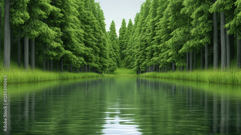 A breathtaking scene of a swamp nestled within a dense forest. A breathtaking scene of a swamp nestled within a dense forest.