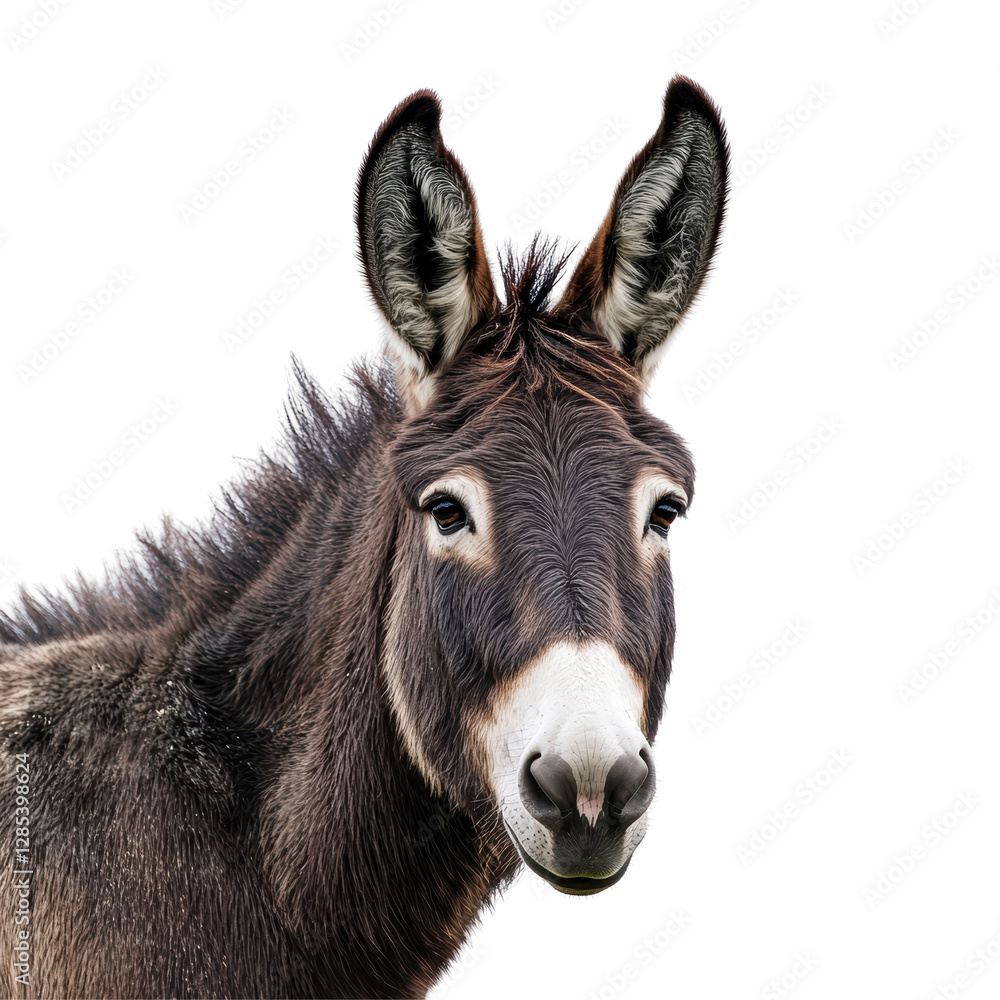 Isolated Close-Up Portrait of a Brown Donkey Isolated Close-Up Portrait of a Brown Donkey