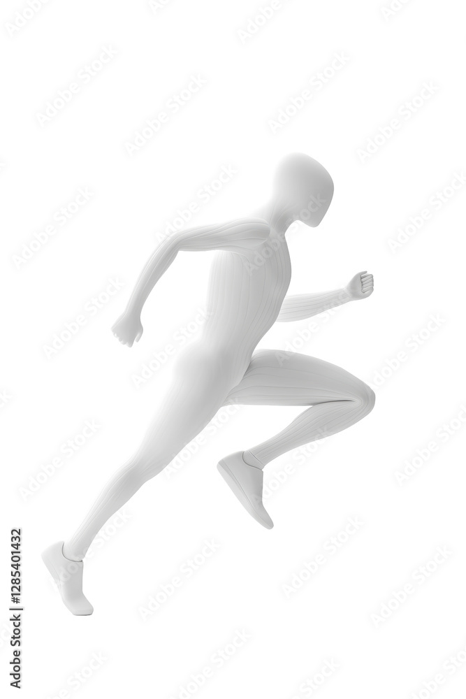 Isolated Muscular White Figure Running with Powerful Stride Isolated Muscular White Figure Running with Powerful Stride