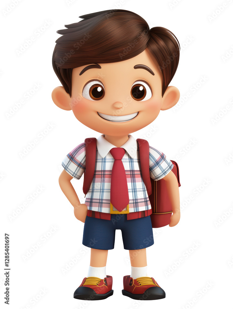 Isolated Cartoon Schoolboy Smiling with Backpack and Red Tie Isolated Cartoon Schoolboy Smiling with Backpack and Red Tie