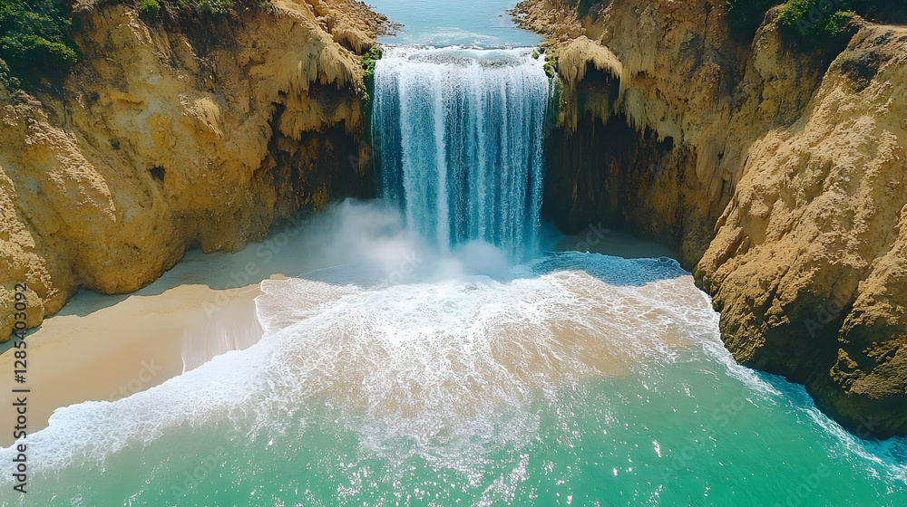 Naklejka premium Tropical Waterfall Beach Aerial View