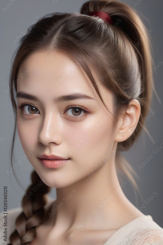 Fototapeta premium A woman with brown hair and brown eyes