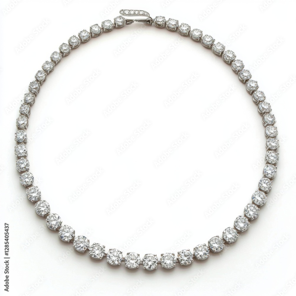 A diamond tennis necklace with a continuous row of sparkling diamonds, elegantly curved A diamond tennis necklace with a continuous row of sparkling diamonds, elegantly curved