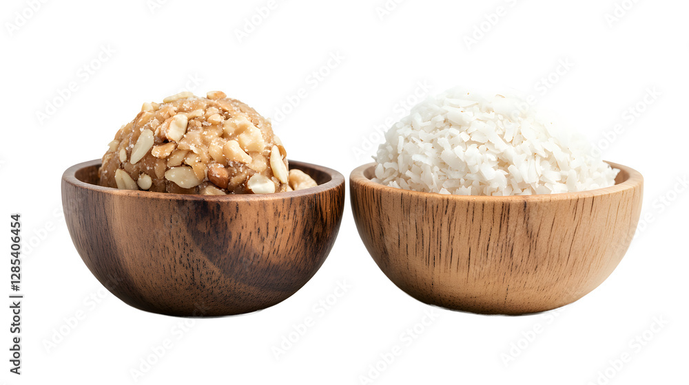 round candy raffaello with coconut flakes and nut in wooden bowl isolated on white background
round candy raffaello with coconut flakes and nut in wooden bowl isolated on white background