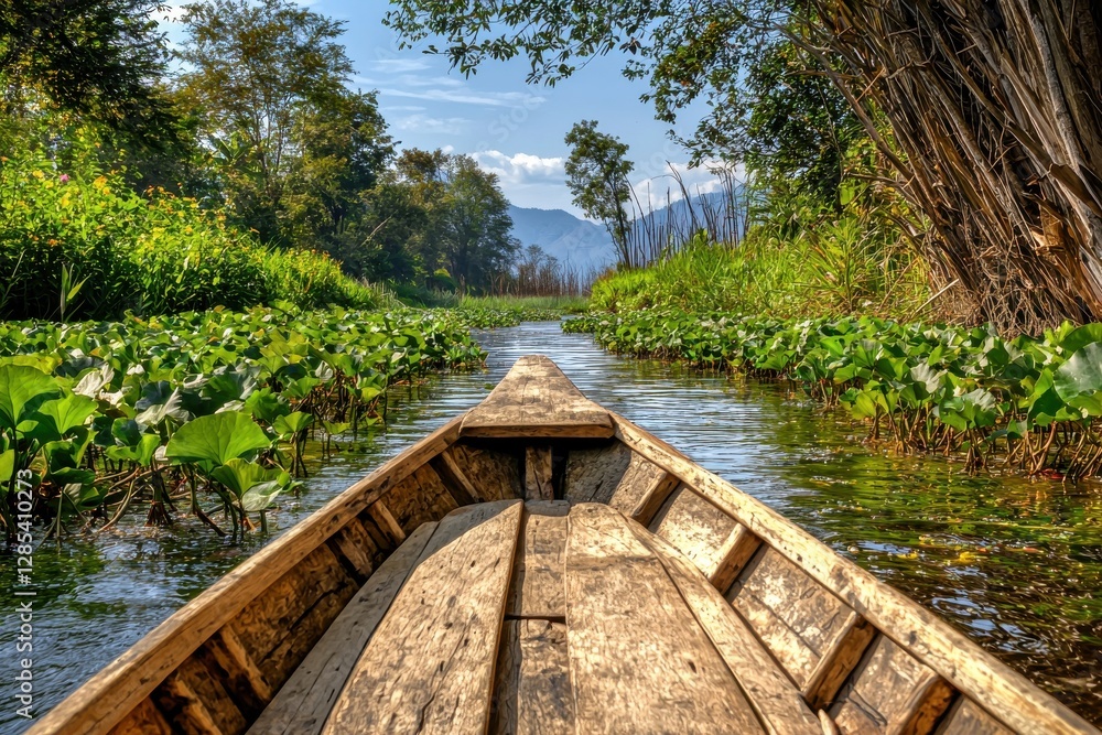 Fototapeta premium A boat ride through the floating gardens of Inle Lake, Myanmar.