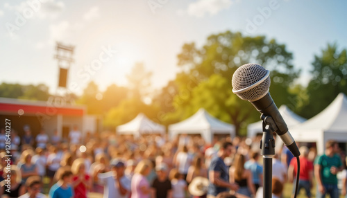 Microphone on stage at outdoor festival
