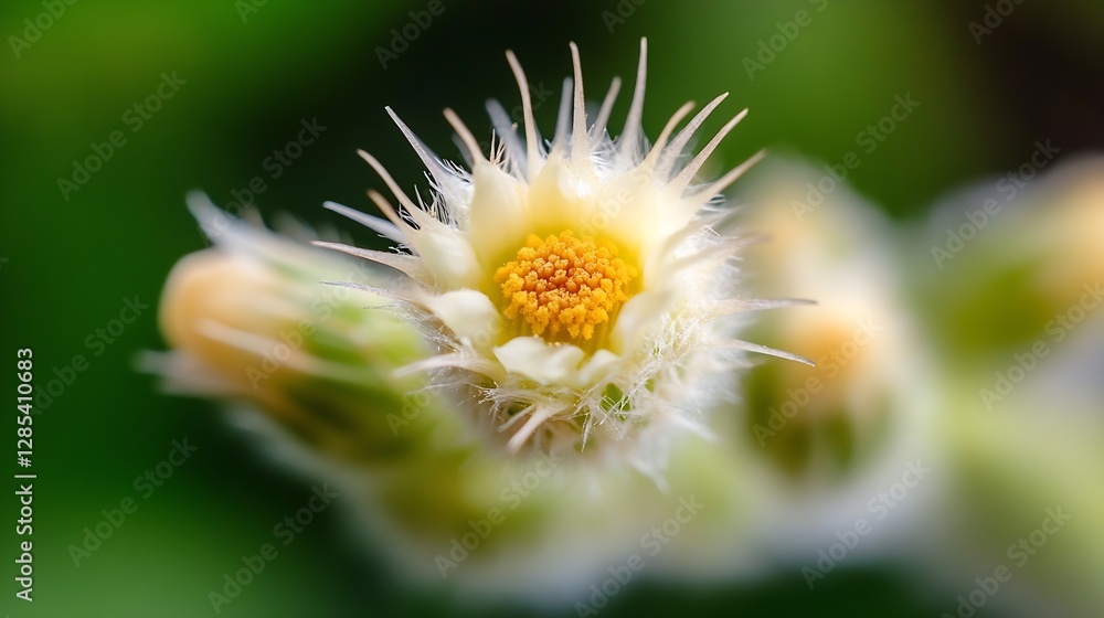 Exotic Floral Bud with Textured Petals and Bright Yellow Center Capturing Nature's Intricate Beauty : Generative AI Exotic Floral Bud with Textured Petals and Bright Yellow Center Capturing Nature's Intricate Beauty : Generative AI