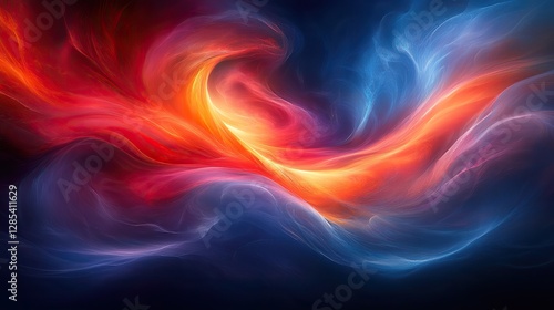 Wallpaper Mural A swirling, abstract, iridescent form glows against a dark background, showcasing vibrant colors like red, orange, and turquoise, creating a mesmerizing visual experience Torontodigital.ca