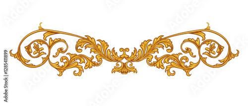 Vintage golden element with intricate scrolls for decorative design print in Baroque style