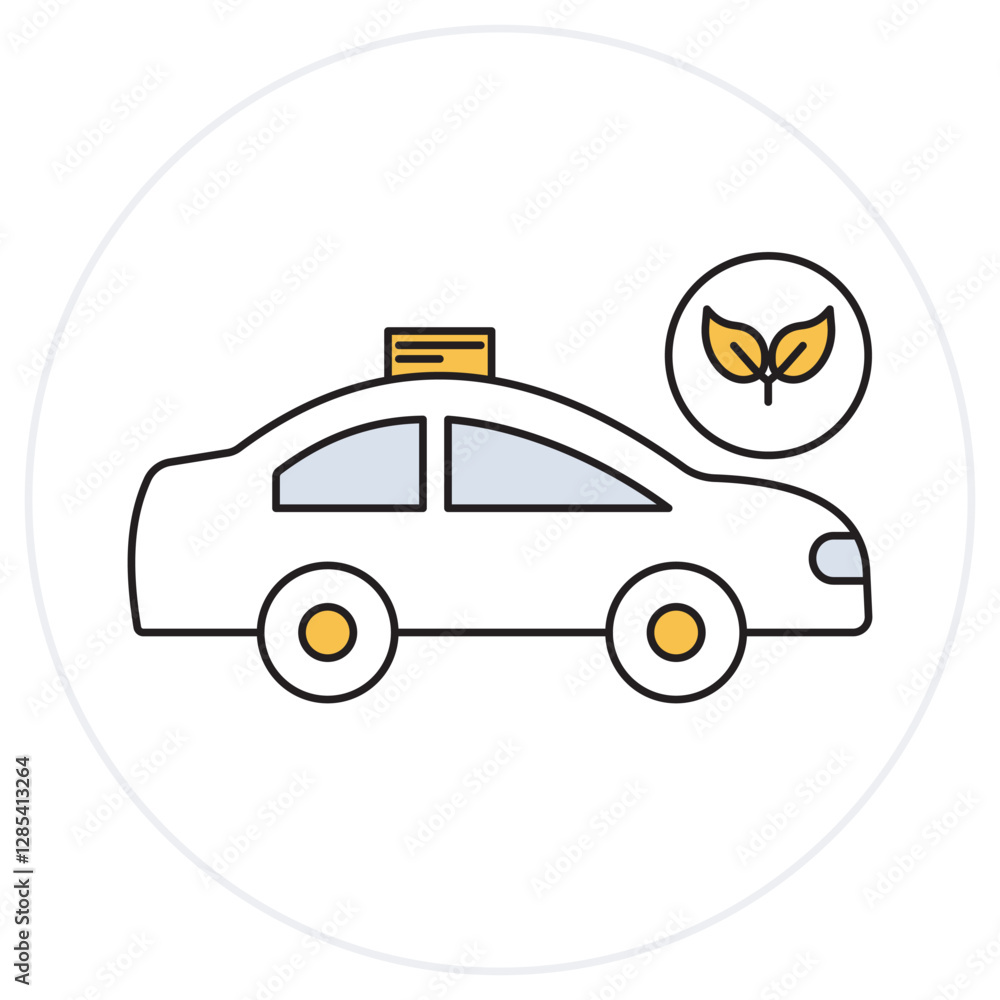 Naklejka premium Low Carbon icon, Eco-Friendly Taxi Service, Sustainable Urban Mobility, Green Ride Low Carbon Taxi, vector