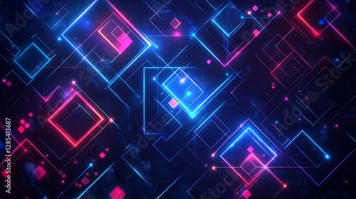Abstract Neon Geometric Design with Blue and Pink Squares