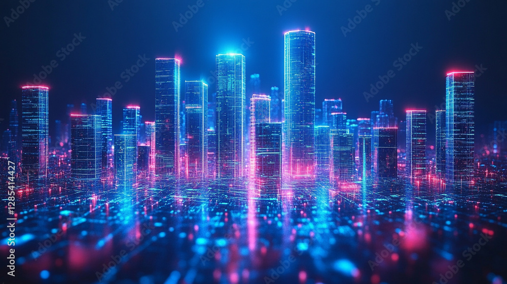 A futuristic neon hologram interface displays a conceptual blueprint for modern residential construction, symbolizing innovation, smart technology, and the future of urban architecture A futuristic neon hologram interface displays a conceptual blueprint for modern residential construction, symbolizing innovation, smart technology, and the future of urban architecture